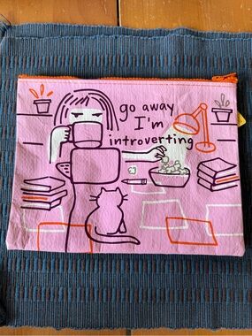4for $40❣️Blue Q Pink Introvert Zip Pouch with Orange Zipper